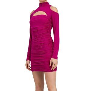 KikiRiki Long Sleeve Cutout Cold Shoulder Mini Dress Pink Size Small NWT
